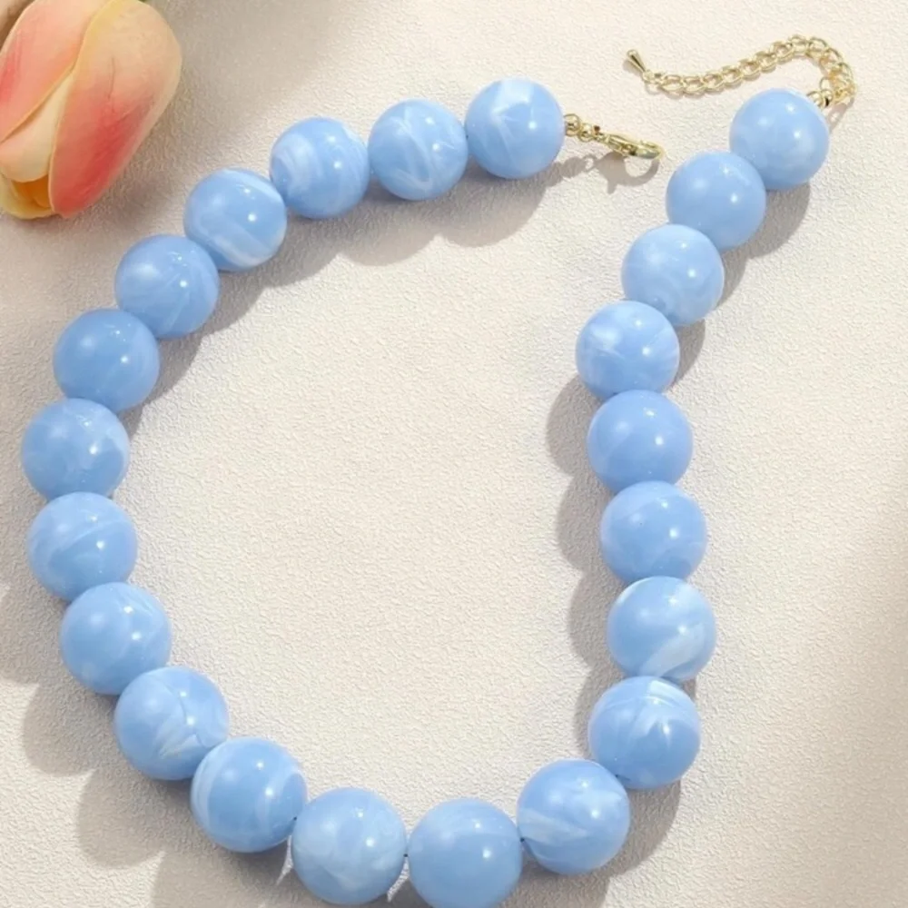 Light Blue Dopamine Beaded Statement Necklace new